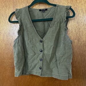 Madewell Sage Button-Down Ruffle Sleeve Blouse